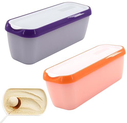 Boîte à Crème Glacée 1.5 Litre Avec Couvercle - 2 Pièces Réutilisables de Récipients Pour la Glace Maison