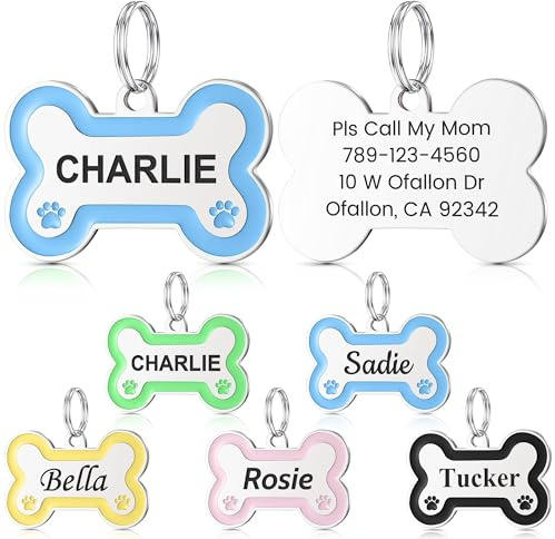 YEHANTI Medaglietta Cane Personalizzata con Incisione - Targhetta Personalizzata con Impronta di Zampa in Acciaio Inox, Incisione del Nome del Cane con Fino a 4 Righe di Testo sul Retro (Blu)