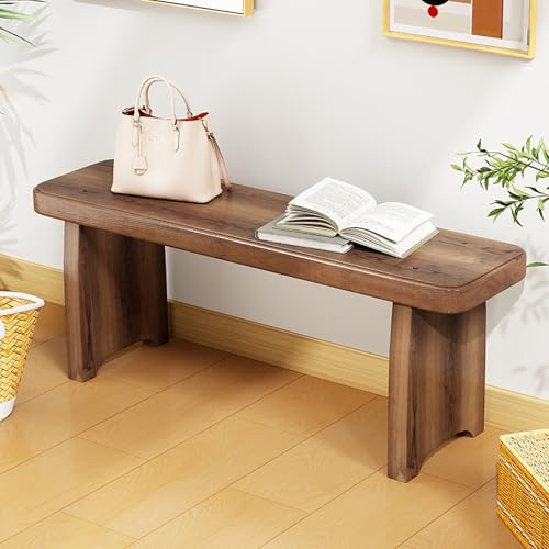 SDCGB Banco Entrada Rústico para Salón Comedor, Banco Rústico de Madera Maciza para Interior y Exterior, Fácil Montaje, Natural, 35