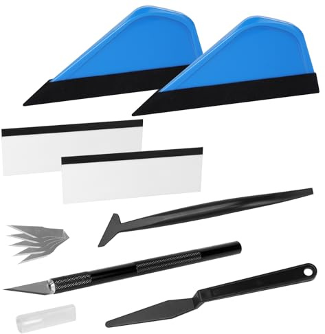 AiQInu Kit di 7 Pcs Attrezzi di Installazione di pellicole per vetri per Auto, Kit Applicazione Adesivi Auto con Taglierino Professionale e Spatole per Pellicola, per Installazione Pellicole Auto