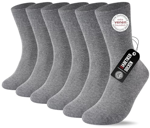 SockWaddles Calze Diabetici 6 Paia Senza Elastico 97% Cotone Senza Cuciture Con Bordo Comodo, Calzini Uomo e Donna, Grigio Taglia 39-42