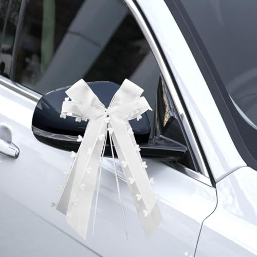 YAPKOLV 10 Lazos para Coche de Boda, Decoración de Autos con Corazones y Encaje, Adornos para Bodas, Lazos Decorativos para Regalos, para Coche de Novios, Fiesta de Bodas (16×26 CM)