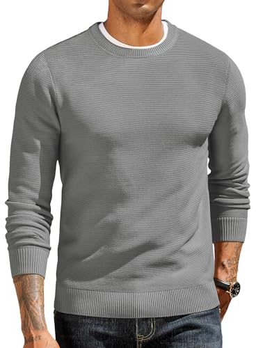 COOFANDY Jersey Hombre Suéter de Punto Jersey de Cuello Redondo Jerséis Fino para Hombre de Manga Larga Jerséis Básico Trabajo Pulóver Casual Sweater Sudadera Gris Medio M