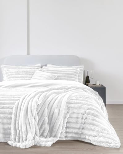Artistic Fashionista Limited Set di biancheria da letto con copripiumino e federe in pile Sherpa, lussuoso, a costine, super morbido, soffice, soffice, termico, in pile Sherpa (bianco, matrimoniale)