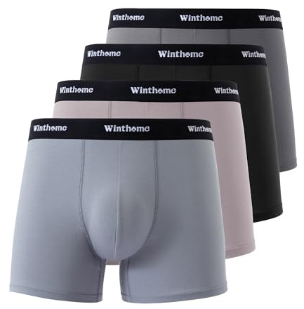 Winthome Calzoncillos Hombre Boxer 50S Algodón Peinado, Transpirable, Oeko | Boxers para Hombres Suave, Cintura Elástica, Estable y Resistente, Etiqueta Sin Costuras, Bolsillo 3D, En caja(pack 4, S-2XL)