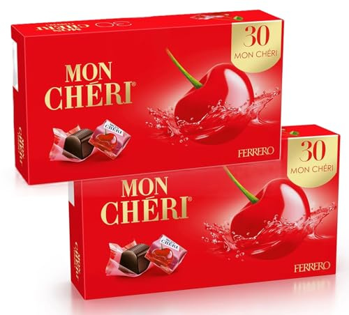 Mon Chéri Bouchées chocolat noir fourrées cerise et liqueur par 30 - lot de 2 x 315g (60 pièces) - Chocolat Bonbon pour adultes - Offre Spéciale