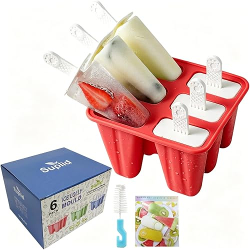 Ice Lolly Mould 6 Pieces Reusable Silicone Popsicle Mold Easy to Remove Ice Lolly Maker - BPA Free Ice Pop Mould (Red)