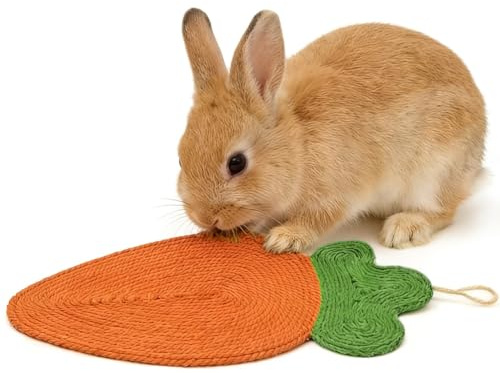 Journdream Tapis griffoir pour lapin, tapis en sisal pour le soin des griffes et des dents, parure de lit pour mordre et dormir, jouet de lapin, tapis pour rongeurs (design carotte)