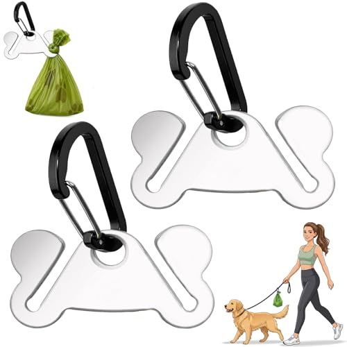 TRIPOLACO Dog Poop Bag Holder, Hands Free Waste Bag Carrier Clip for Lead/Leash, Durable Stainless Steel Clip for Used Dog Bags, Portable Walking Accessory, 2 Pack
