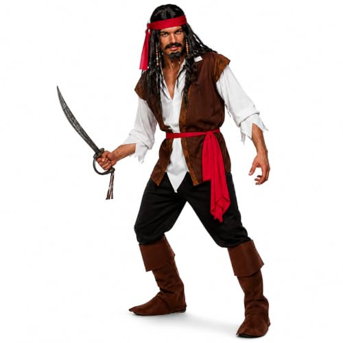 Wicked Costumes Mens Caribbean Pirate Fancy Dress Costume – Adult Buccaneer Outfit for Halloween, World Book Day & Themed Parties – Large