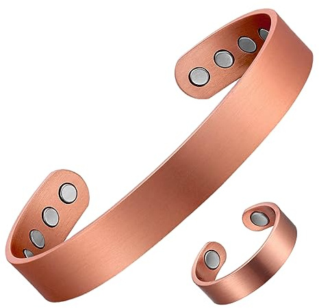 Earth Therapy, The Original Pure Copper Magnetic Ring and Bracelet Set for Joint Pain Relief - Slim Minimalist Style - Adjustable - For Men and Women