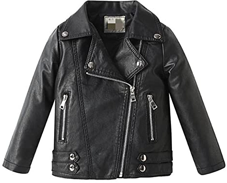 Lengender Abrigo Niñas Chaqueta de Piel Sintética Chaqueta Biker Imitación Cuero Primavera Otoño 2-9 Años