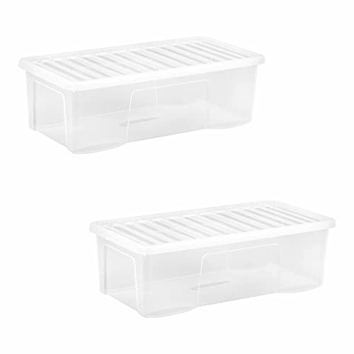 JMS we create smile Crystal 62L Clear Plastic Storage Boxes with Lids. Large Size, Strong (Pack of 2, 62 Litre) Made in the UK.