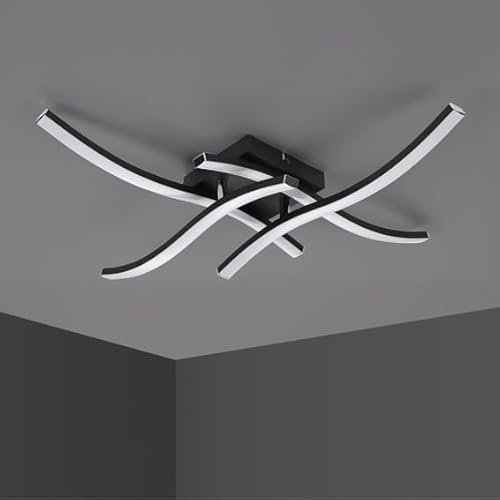 IMPTS LED Deckenleuchte wohnzimmer, 4 integrierte Modern Deckenlampe, 3000K Warmweiß LED Lampe für Wohnzimmer Schlafzimmer Küche und Flur 21W 980Lumen Schwarz Wellenförmig