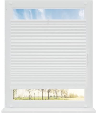 RENA Plissee ohne Bohren Rollos für Fenster | Faltrollos für Fenster & Tür | Plisseerollo nach Maß Verdunkelung | Fenster Rollos für Innen | Jalousie Weiß 75x100 cm