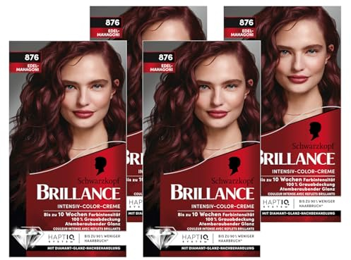 Brillance Intensiv-Color-Creme 876 Edelmahagoni (4x 160 ml), dauerhafte Haarfarbe mit Diamant-Glanz und Pflege-Conditioner, für 10 Wochen Farbintensität