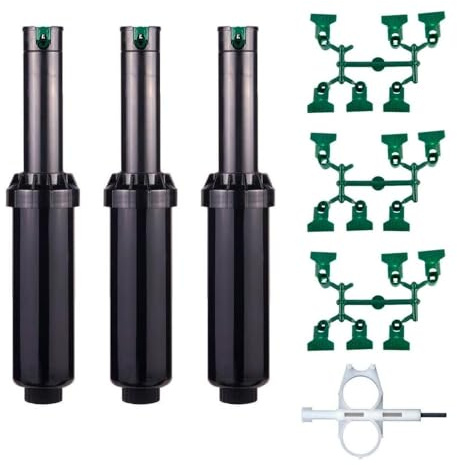 Suinga Set di 3 Irrigatore SRM-04 Hunter, Portata da 4 a 9 metri. Filettatura 1/2 Femmina. Include chiave di regolazione e set di ugelli, nero