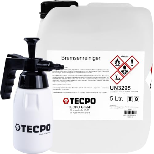 TECPO Bremsenreiniger, 5 Liter Teilereiniger mit Sprühflasche, 1 Liter