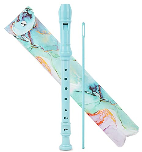 Czzmy Blockflöte für Kinder Anfänger Sopran Deutsche Griffweise, 8-Loch Flöte für Erwachsene, Recorder mit Etui,Reinigungsstift und Bedienungsanleitung(2-Blaugrüne Splash-Tinte)