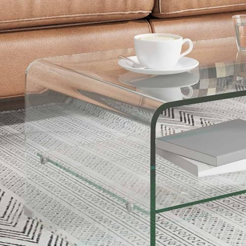 Gecheer Tavolino da caffè Trasparente 98x45x31 cm in Vetro Temperato,Tavolino,da Salotto,da caffè,Moderno,Tavolo da Divano,Tavolino Salotto Soggiorno,Tavolino per Divano,J284745