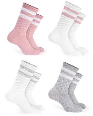 Basic Treasure 4 Paar Sportsocken Kinder, Kindersocken Baumwolle, Kinder Socken Jungen und Mädchen 35-38, Tennissocken, Rosa/Grau/Weiß