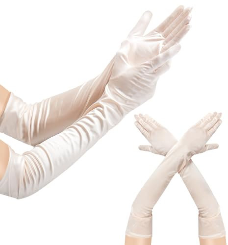 ztowoto Elegante Schwarze Handschuhe Satin-Frauen Lange Handschuhe Schwarz Daumenloch, Abendhandschuhe 1920s FüR Oper Abend Party Tanz Hochzeit Prom (58cm / 23in) (1, Champagnergold, Einheitsgröße)