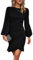 HUXRAKV Dresses for Women UK Elegant Cocktail Dresses Long Puff Sleeve Bodycon Ruffle Hem Ladies Evening Party Formal Business Dress,21-Black,L