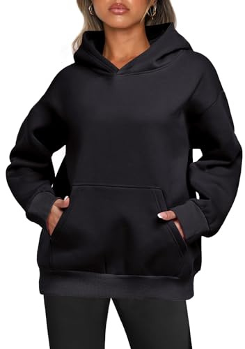 Enwokran Felpa Donna con Cappuccio, Maniche Lunghe Inverno Sport Maglie Autunno Oversize Elegante Pullover Sweatshirt Calda Felpe con Tasche (Nero, XXL)