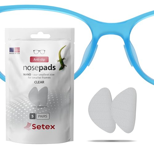 Setex Gecko Grip Nano 0.6mm Anti Slip Eyeglass Nose Pads, (5 Clear Pair), Smallest and Thinnest Size Available, USA Made, 2000 Innovative Microstructured Fibers per Pad, 0.6mm x 6mm x 11mm