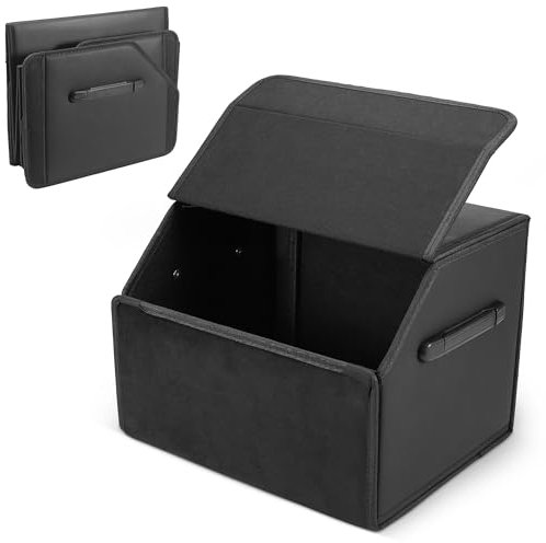 TranRantic Organizer Bagagliaio Auto,38x31x30cm Pieghevole Organizer Borsa Porta Attrezzi Veicoli a Motore con Coperchio,Accessori Auto Interno Porta Oggetti con Maniglie per Camper,SUV, Camion(Nero)