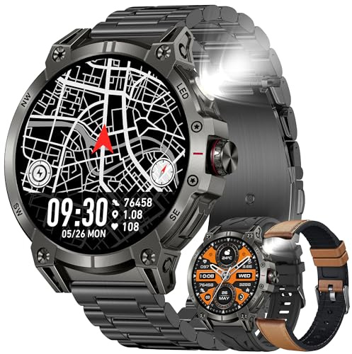 1,85 tum AMOLED smart klocka för män med Bluetooth 5.2-samtal, Smartwatch, kompatibel med Samsung Huawei Xiaomi Android iOS, stegräknare, gPS, delad klocka, 123, sportklocka, pulsmätare (svart)