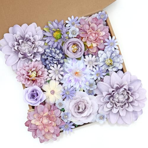 SOMYTING 48 fiori artificiali per fai da te, 2 ~ 9 cm, fiori artificiali in seta, per feste, matrimoni, composizioni floreali, decorazione combo (48, viola)