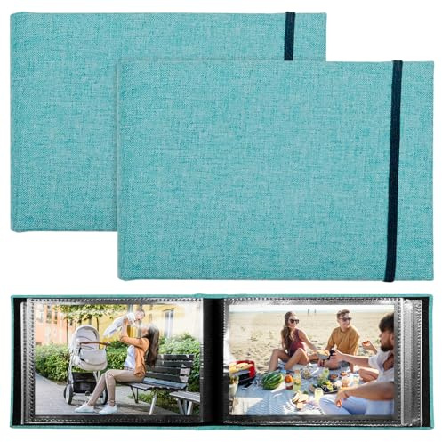Mritrit Confezione da 2 album fotografici da 15 x 10 cm, piccoli album fotografici da 15 x 10 cm, contiene 200 foto, copertina in tessuto, album dei ricordi per matrimoni, vacanze e foto di famiglia