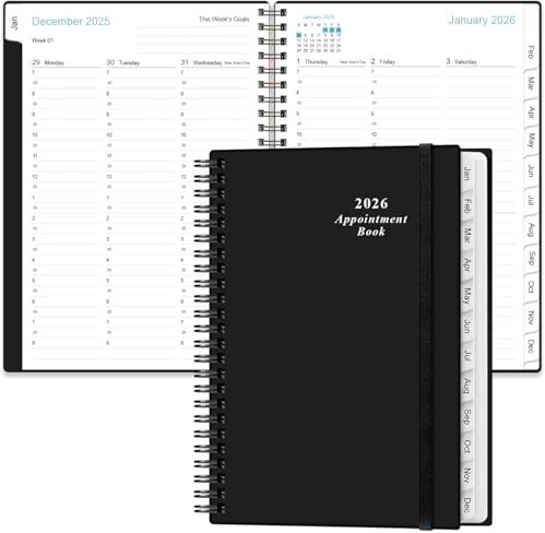 2026-2027 Appointment Book & Planner - 2026-2027 Daily Hourly Planner from July 2026 - June 2027, Weekly Appointment Book with 30-Minute Interval, Medium 6.4 x 8.5, Black-C