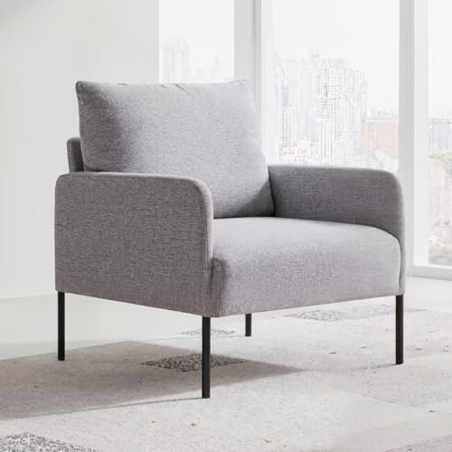 chairus Single Sofa Chair in Linen Living Room Armchairs Upholstered Small Corner Sofa with Metal Legs (Gray_1)