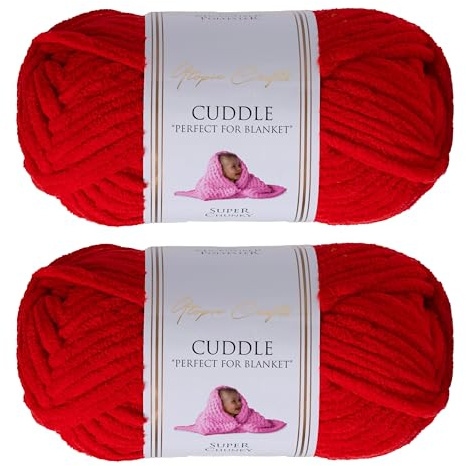 Utopia Crafts Cuddle Super Chunky Chenille Soft Yarn for Knitting and Crochet, 2x 100g - 60m (Red)