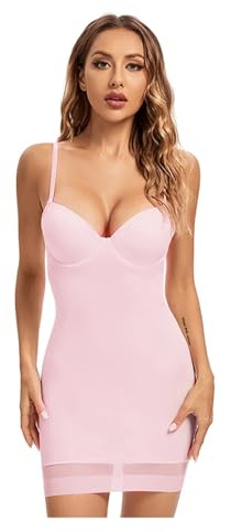 TTDGYYXW Damkroppsklänning Full Längd Control Slips Damer Shapewear Underkläder Klänning med bygel Kopp Body Shapers Svart Beige