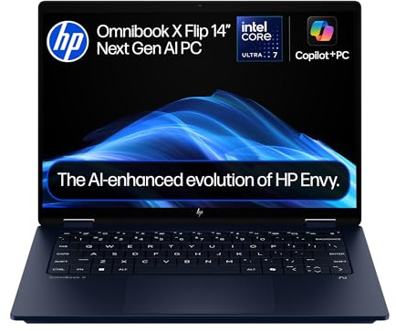 HP OmniBook X Flip 2-in-1 Next Gen AI 14 Laptop | CoPilot+ PC | Intel® Core™ Ultra 7-256V Processor | 16GB RAM | 1TB SSD | Intel Arc™ 140V Graphics | 2K OLED Touchscreen | Windows 11 | 14-fm0006sa