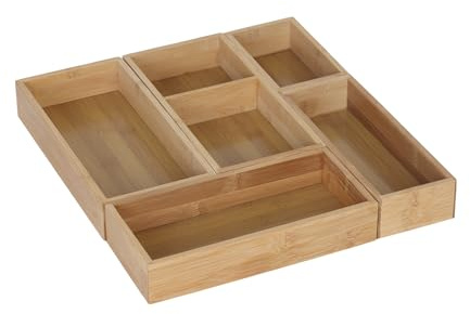 Relaxdays Set de 5 Insertos de bambú para cajón, Organizador para Cubiertos, Joyas y Maquillaje, 27x12.5x5 cm