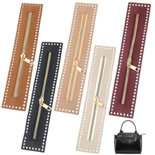 5PCS PU Leather Zippers, 10.6 Inch Crochet Zipper with Holes for DIY Bags and Purses, Invisible Zipper Replacement Kit for Sewing Handicraft, Zippers Bulk Sewing Supplies(5 Colors)