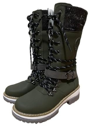Generisch Bottes d'équitation d'hiver pour femme - Bottes de neige résistantes pour l'extérieur - Bottes d'hiver thermiques à mollet moyen - Bottes chaudes, vert, 39 EU