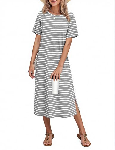 Ekouaer Womens House Dresses Maxi Oversized Nightshirts Cotton Short Sleeve Nightgown Full Length Sleep Shirts