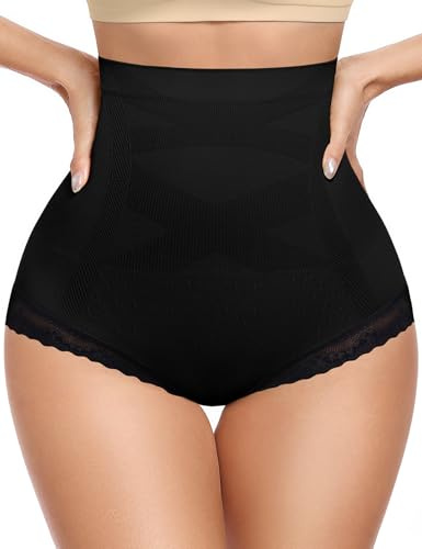 Yuson Girl Pancera Contenitiva Donna Guaina a Vita Alta Snellente–Mutande Modellanti Senza Cuciture Invisibili Anti-Traccia con Supporto Addominale Pancia Piatta Pizzo Shapewear Panty(Nero, M)