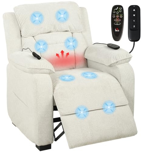 HOMCOM Power Recliner Armchair Massage Heat High Back Chair Cream White | Velvet-Feel Fabric, Quiet Electric Reclining, Wide Spring Seat, Memory Function, Headrest, USB Port, Side Pockets
