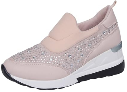 Skor bred H kilklack bekväma damskor – sommarskor damer bekväma stängda, sneakers strass sneakers tjock sula sportskor utan snörning fritidsskor trekkingskor