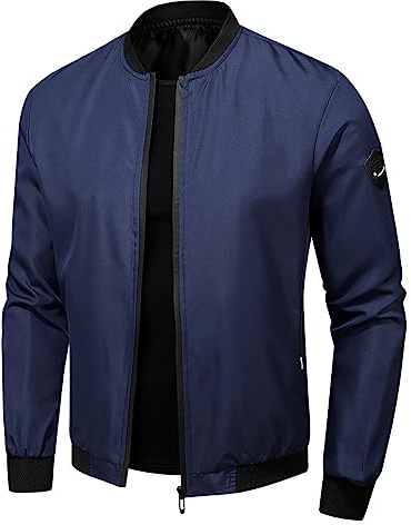 Winter Jacket Men, Bomber Jacket Men: Long Sleeve Windproof Men's Motorbike Coat Winter Casual Sport Coats with Pockets Lightweigh Warm Mens Military Jackets Blue L
