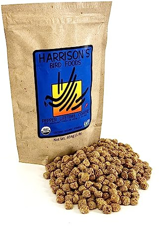 Harrison's Bird Foods Pepper Lifetime Coarse Certified Organic Non-GMO, Daily Pet Bird Food for Medium & Large Birds - Spicy Maintenance Formula for Parrots, Pinous, Eclectus, Macaws, etc, 454g / 1lb
