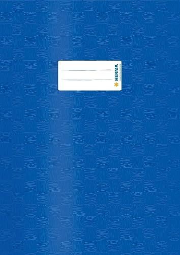 HERMA 7443 Heftumschlag A4 Bast Blau, Hefthülle mit Beschriftungsetikett & Baststruktur aus strapazierfähiger & abwischbarer Polypropylen-Folie, Heftschoner für Schulhefte, farbig