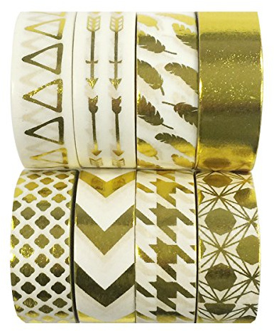 Wrapables Metallic Foil Washi Masking Tape Collection (Set of 8), 08WPSET06