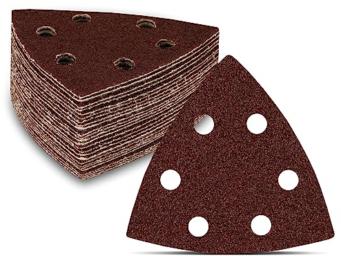 Fd-Workstuff | Triángulos de lijado delta | 50 piezas | 6 agujeros | 93 x 93 x 93 mm | grano 40 | para lijadora delta | hojas de lija | almohadillas de lija triangulares | papel de lija
